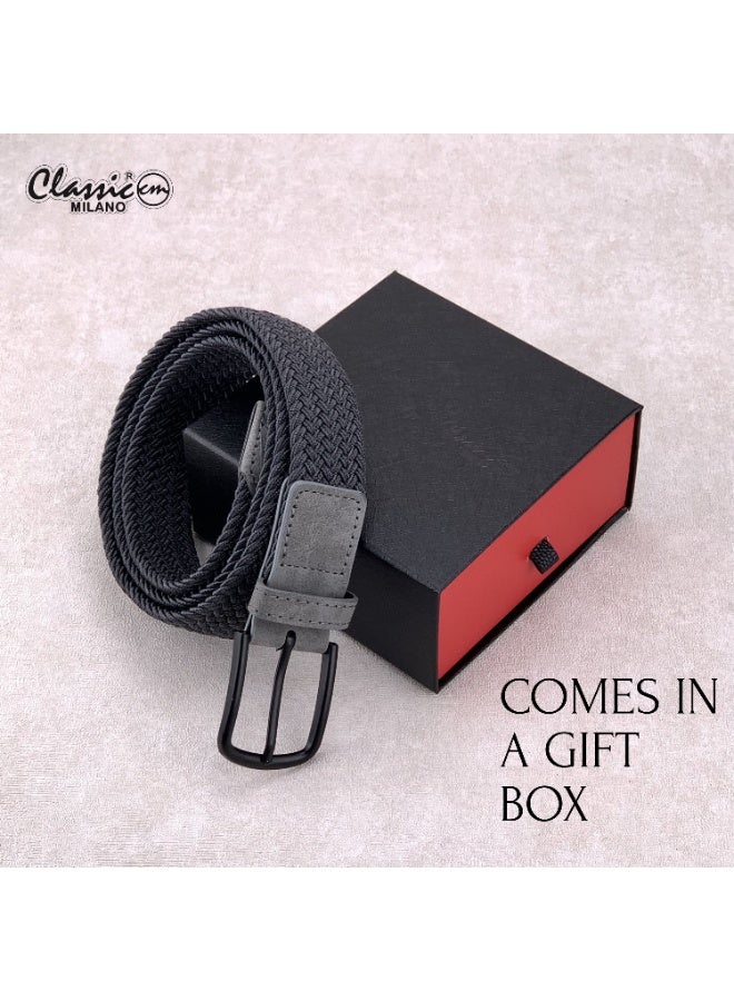 Classic Milano Braided Cotton Elastic Stretch Belt for Men & Women, Woven Canvas Web Belt with Gift Box, Adjustable Men's Belt | Full Length: 110CM (Free Size - Fits up to the waist of 40 Inches / 100 CM) - Image 5