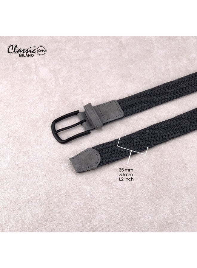 Classic Milano Braided Cotton Elastic Stretch Belt for Men & Women, Woven Canvas Web Belt with Gift Box, Adjustable Men's Belt | Full Length: 110CM (Free Size - Fits up to the waist of 40 Inches / 100 CM) - Image 4