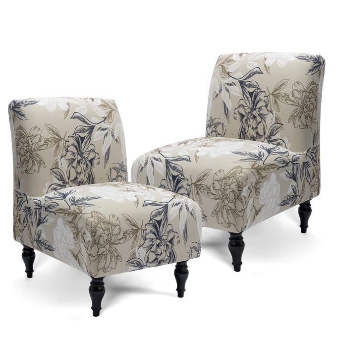 ARMLESS ACCENT SLIPPER CHAIR COVER SLIPCOVERSTRETCH SPANDEX PRINTED REMOVABLE NONSLIP SILP COVER FOR ACCENT CHAIR WITHOUT ARMS FURNITURE PROTECTOR FOR LIVING DINING ROOM