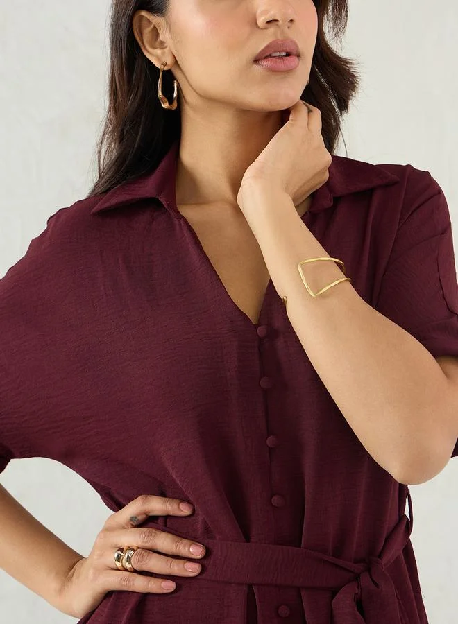 Femmella Femmella Purple Crinkled Button Down Shirt Knee Length Dress
