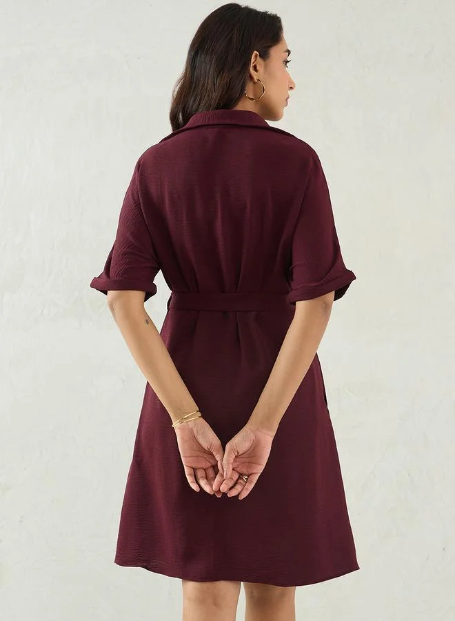 Femmella Femmella Purple Crinkled Button Down Shirt Knee Length Dress