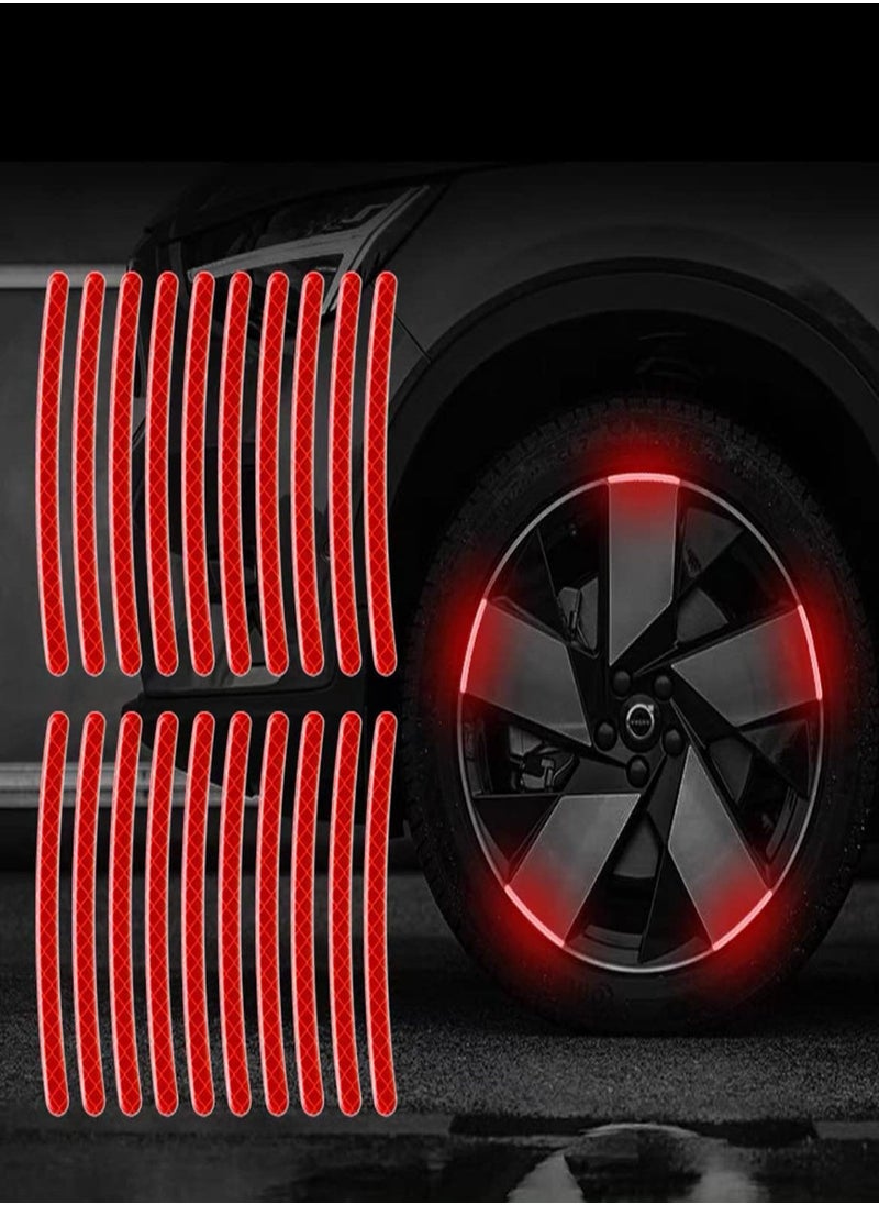 SYOSI - Reflective Car Wheel Rim Stickers, 20pcs Night Safety Warning Car Stickers, Anti-Scratch Reflective Stickers Car Motorcycle Wheel Safety Decorative Car Decals Universal for Car Vehicle Truck (Red) - Image 1