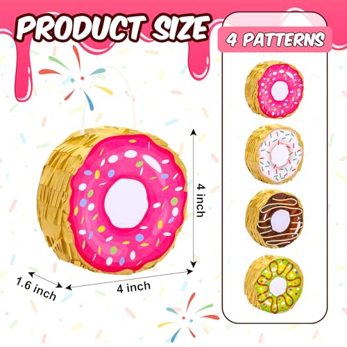 Liliful 12 Pcs Mini Donut Piata Bulk Rainbow Color Mexican Fiesta Decorations Taco Party Supplies for Cinco De Mayo Mini Donut Piata for Carnival Party Favors Doughnut Theme Birthday 4 x 4 x 15 - Image 5