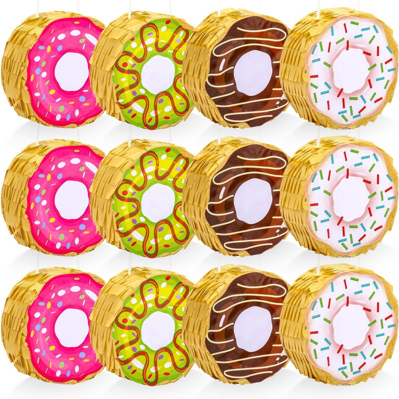 Liliful 12 Pcs Mini Donut Piata Bulk Rainbow Color Mexican Fiesta Decorations Taco Party Supplies for Cinco De Mayo Mini Donut Piata for Carnival Party Favors Doughnut Theme Birthday 4 x 4 x 15 - Image 3