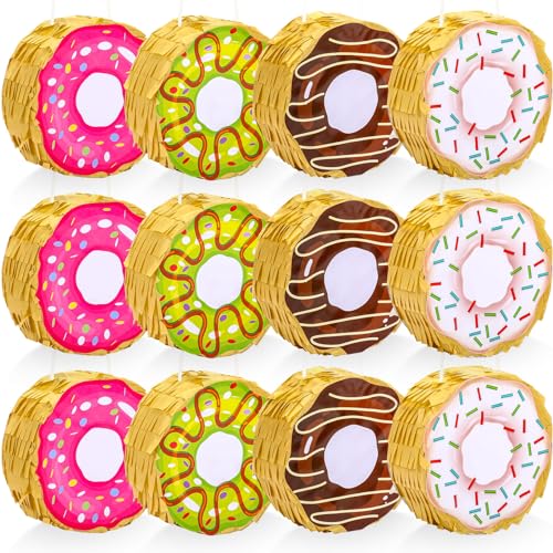 Liliful 12 Pcs Mini Donut Piata Bulk Rainbow Color Mexican Fiesta Decorations Taco Party Supplies for Cinco De Mayo Mini Donut Piata for Carnival Party Favors Doughnut Theme Birthday 4 x 4 x 15 - Image 1