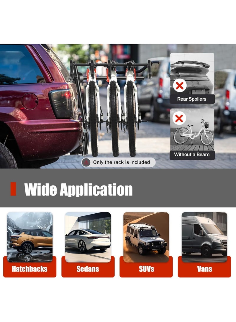 والالا حامل دراجات متين يتسع لـ 3 دراجات، حامل دراجات قابل للطي والتعديل وآمن مزدوج للسيارة والشاحنة وسيارات الدفع الرباعي، حامل نقل دراجات عالي السعة، متوافق مع معظم سيارات السيدان والهاتشباك والشاحنات الصغيرة وسيارات الدفع الرباعي - Image 3