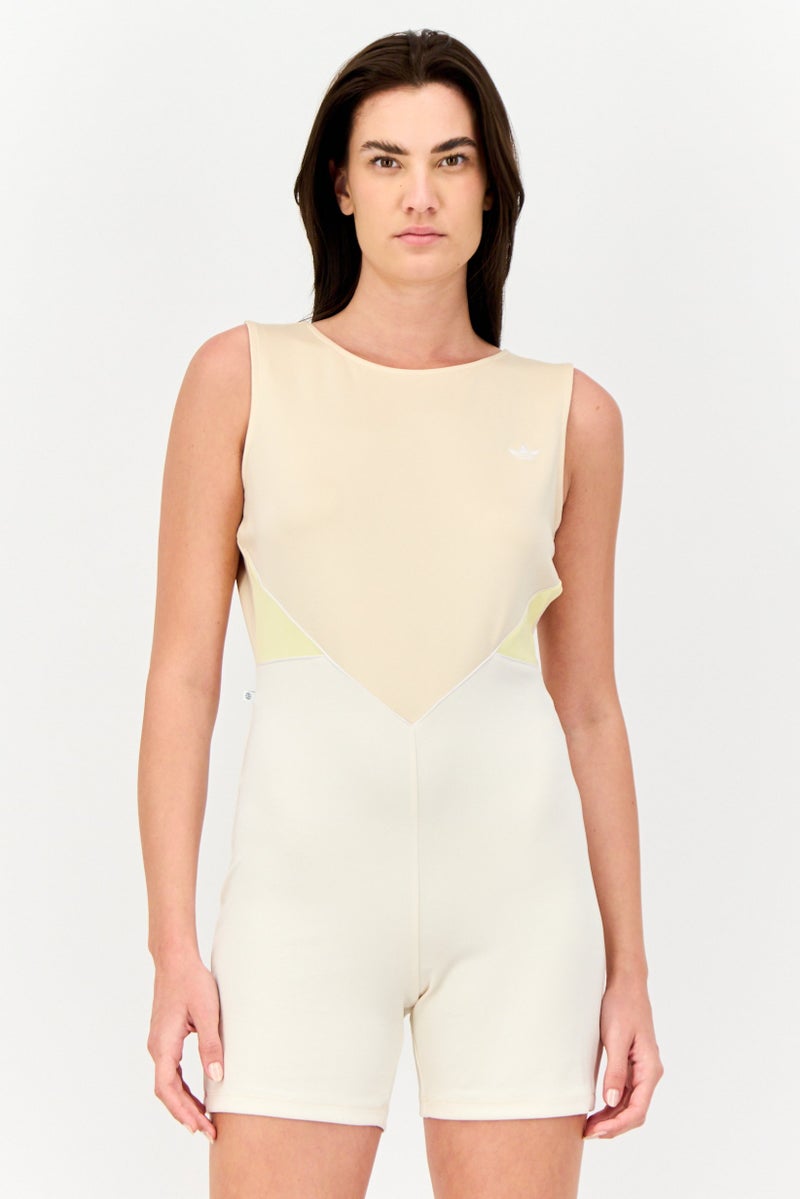 adidas Originals بدلة سباق نسائية بدون أكمام مناسبة للرياضة في الهواء الطلق، بيج - Image 1