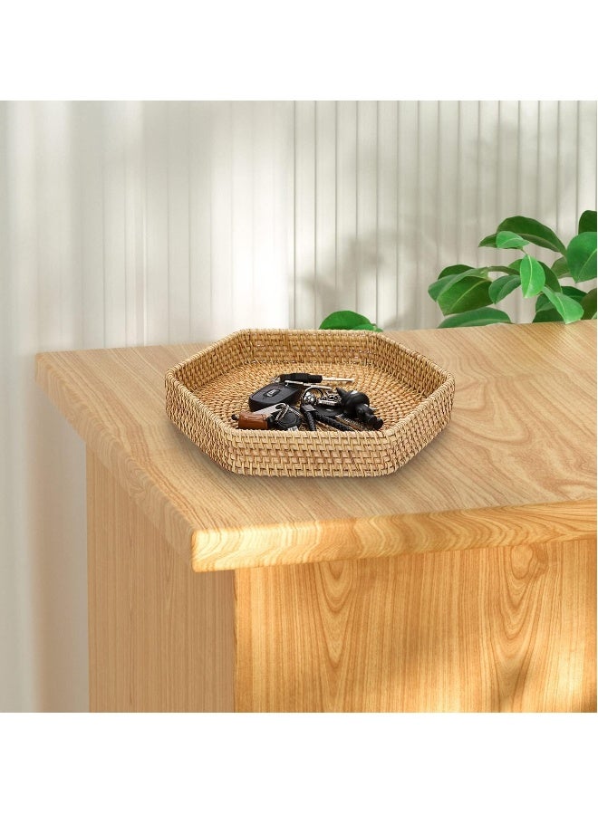 SYOSI Natural Wicker Serving Tray, Hand-woven Rattan Organizer Tray with Handle, Fruit Bread Food Serving Tray, Home Decor Tray for Keys, Jewelry, Fruit, Bread  - Image 2