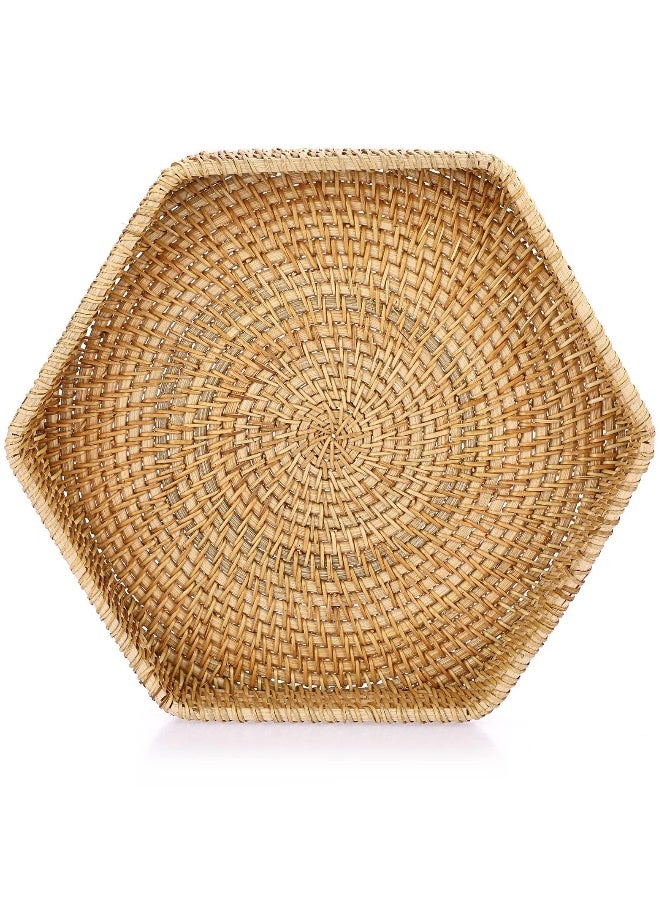 SYOSI Natural Wicker Serving Tray, Hand-woven Rattan Organizer Tray with Handle, Fruit Bread Food Serving Tray, Home Decor Tray for Keys, Jewelry, Fruit, Bread  - Image 1