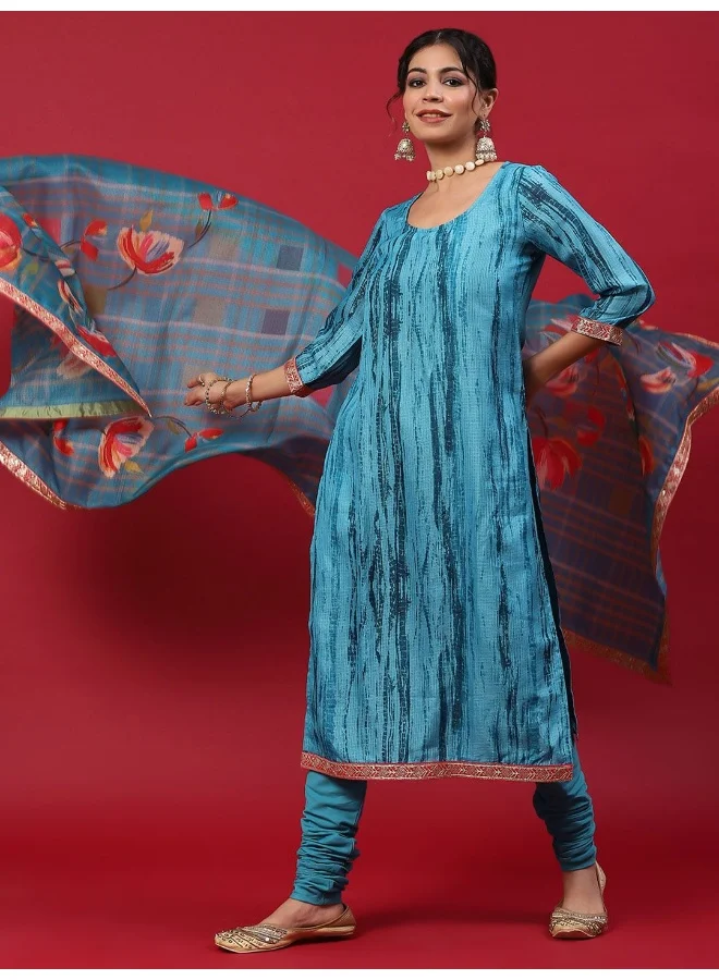 أيه كيه إس Blue Shibori Printed Kurta & Chuddida With Dupatta Set