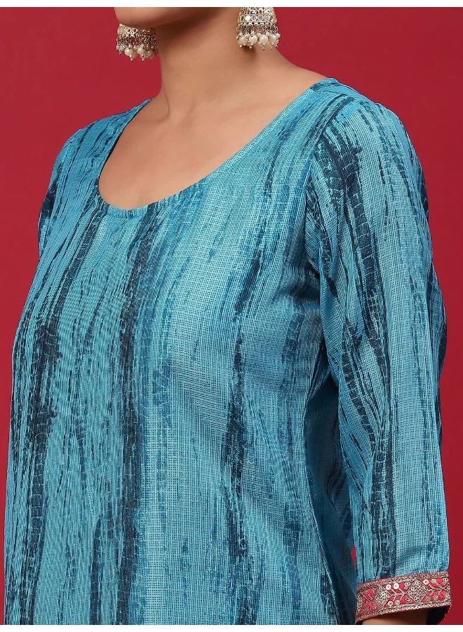 أيه كيه إس Blue Shibori Printed Kurta & Chuddida With Dupatta Set
