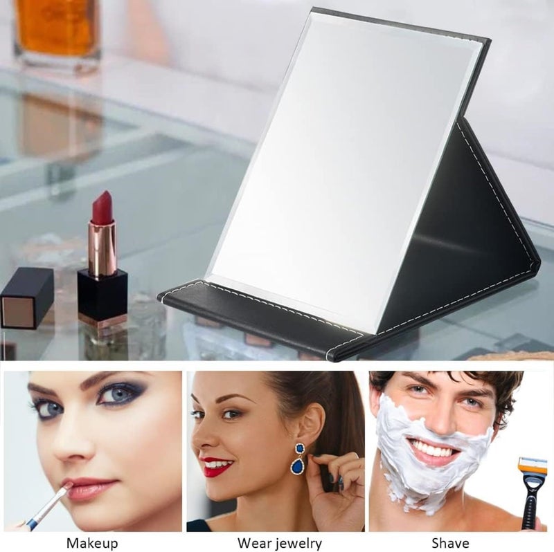 PRAYASHAY TRADELINK PRAYASHAY TRADELINK Foldable Makeup MirrorCompact Size Frameless Portable Vanity Leather Mirror with Stand Rectangular SlimPu Leather Travel Cosmetic Mirror with Framed BlackPack of 1  - Image 5