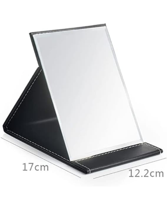 PRAYASHAY TRADELINK PRAYASHAY TRADELINK Foldable Makeup MirrorCompact Size Frameless Portable Vanity Leather Mirror with Stand Rectangular SlimPu Leather Travel Cosmetic Mirror with Framed BlackPack of 1  - Image 2