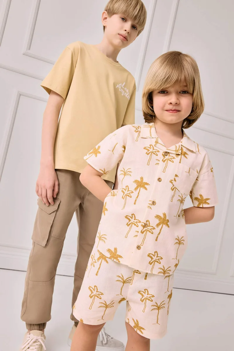 ديفاكتو Baby Boy Tropical Patterned Flam Poplin 2 Piece Set
