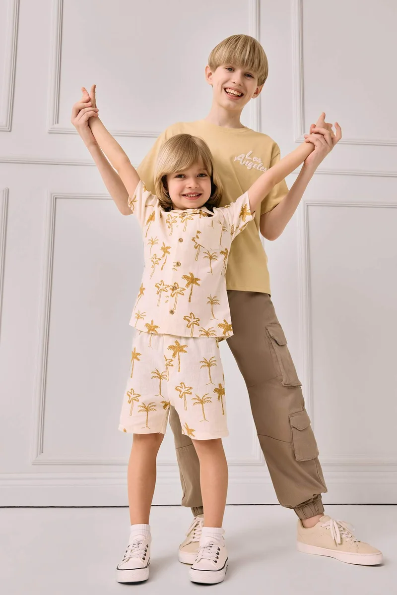 ديفاكتو Baby Boy Tropical Patterned Flam Poplin 2 Piece Set