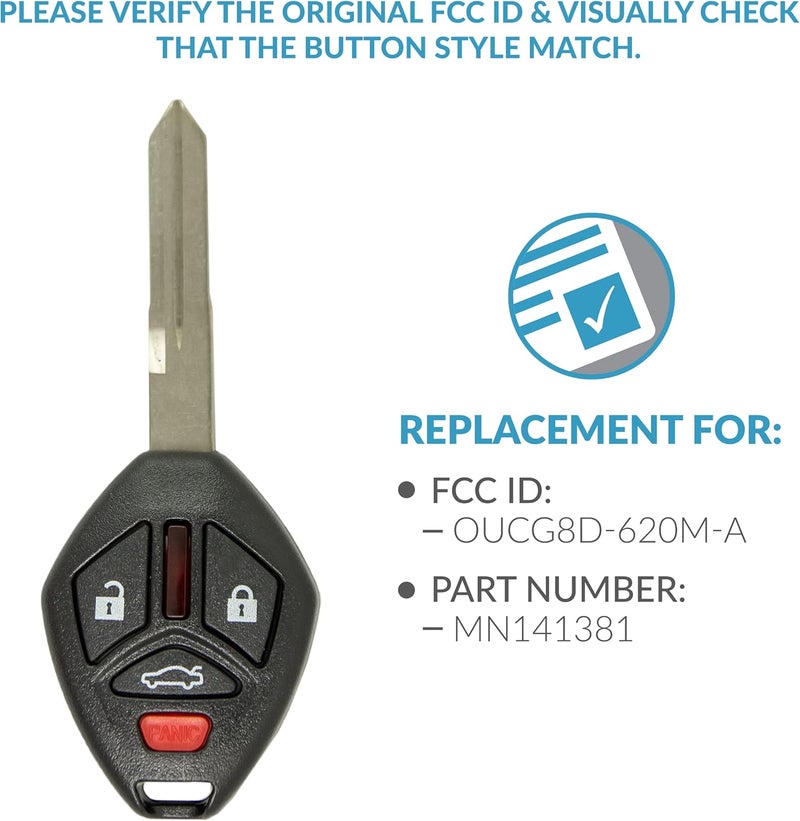 Keyless2Go Replacement 4 Button Remote Key Combo for Mitsubishi OUCG8D-620M-A - Image 4