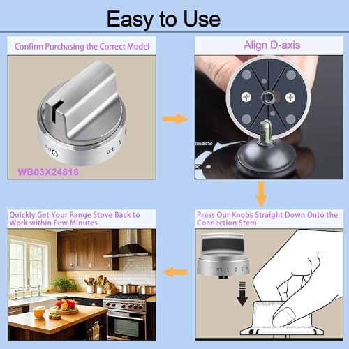 TURNEGOO WB03X24818 Gas Stove Knobs Stainless Steel Look Plastic Range Burner Control Knobs, Compatible for GE Range Gas Stove Knob, Replacements PS11729081(5packs) - Image 5