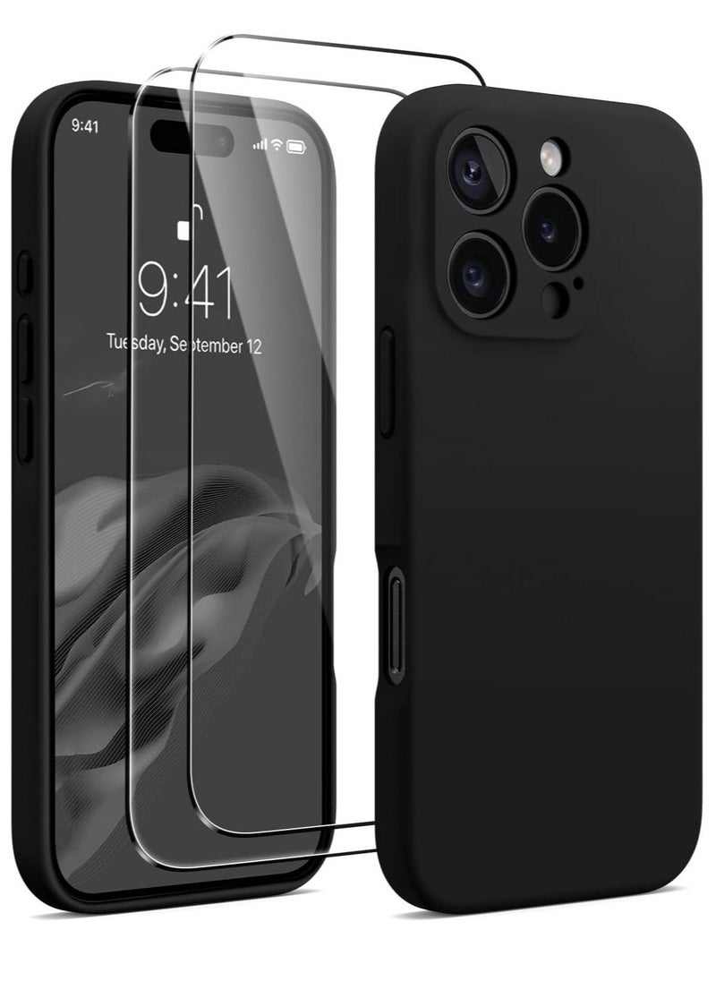 Black Silicone Case for iPhone 16 Pro - Camera Protection, MagSafe Compatible, Anti-Scratch Microfiber Lining, Includes 2 Screen Protectors - Image 1