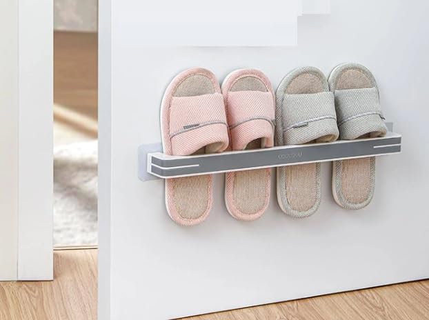 FYCAN COSKIRA Wall Mounted Shoes Rack Towel Holder Rack Slipper Rack Rustproof Bathroom Towel Holder Bathroom Toilet No Drilling Large Capacity Storage Design SelfAdhesive SpaceSaving 2 pairGrey - Image 2