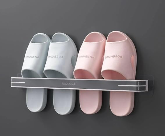 FYCAN COSKIRA Wall Mounted Shoes Rack Towel Holder Rack Slipper Rack Rustproof Bathroom Towel Holder Bathroom Toilet No Drilling Large Capacity Storage Design SelfAdhesive SpaceSaving 2 pairGrey - Image 1