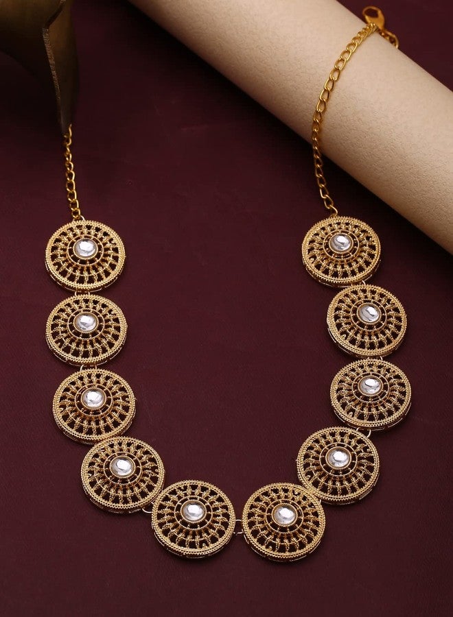 طوق شعر نسائي من شوشا، مصنوع من النحاس المطلي بالذهب، مرصع بأحجار الكوندان، ذهبي اللون، مقاس واحد - Image 4