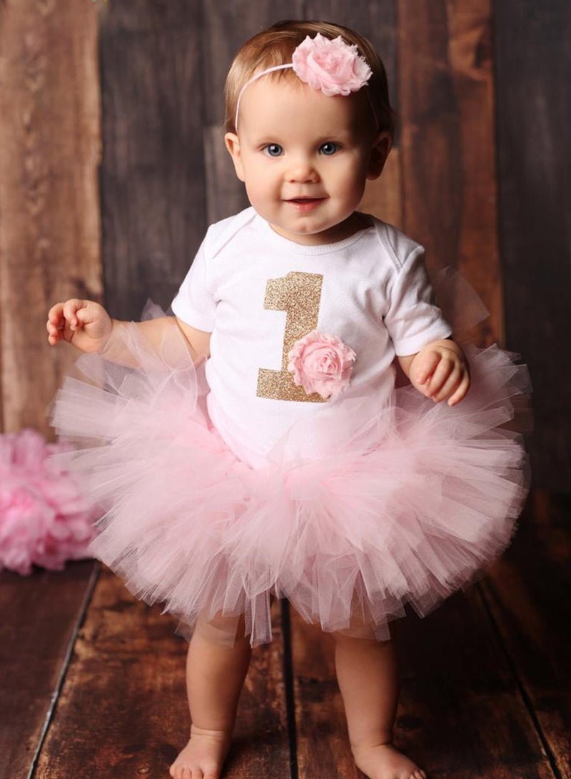 NajmStyle Baby Girl Birthday Unicorn Outfit Toddler Girl My 1st Birthday Romper Tutu Skirt with Headband Clothes Set Pink - Image 1