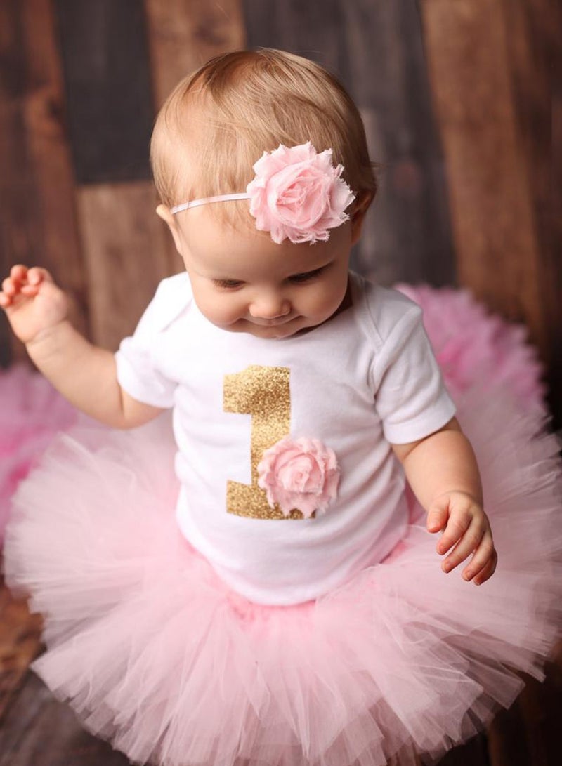 NajmStyle Baby Girl Birthday Unicorn Outfit Toddler Girl My 1st Birthday Romper Tutu Skirt with Headband Clothes Set Pink - Image 2