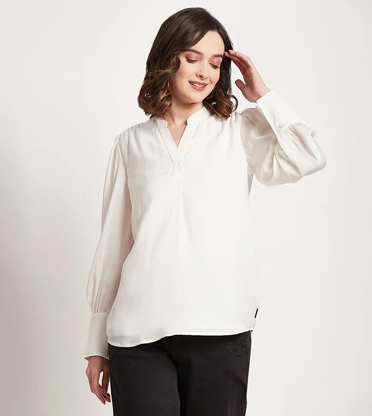 BEVERLY HILLS POLO CLUB Mandarin Collar Bishop Sleeves