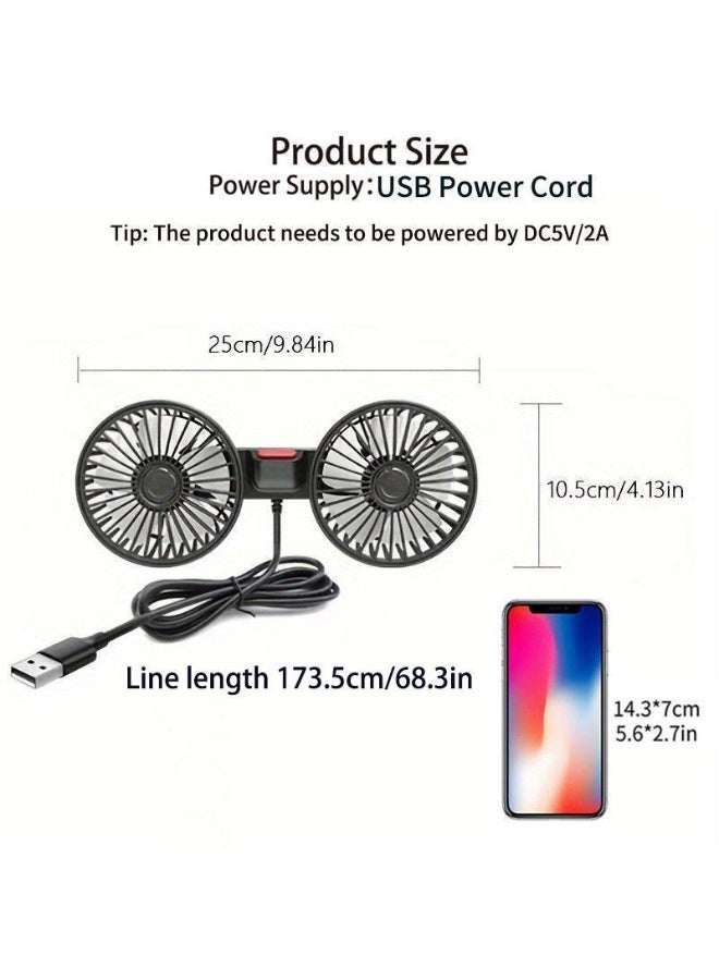Adjustable Car Backseat Fan, 1 Count Summer Essential Double-head Electric Fan, Strong Wind Rear Seat Back 360 Degrees Rotation Large Air Volume Fan - Image 2