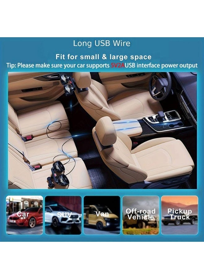 Adjustable Car Backseat Fan, 1 Count Summer Essential Double-head Electric Fan, Strong Wind Rear Seat Back 360 Degrees Rotation Large Air Volume Fan - Image 3