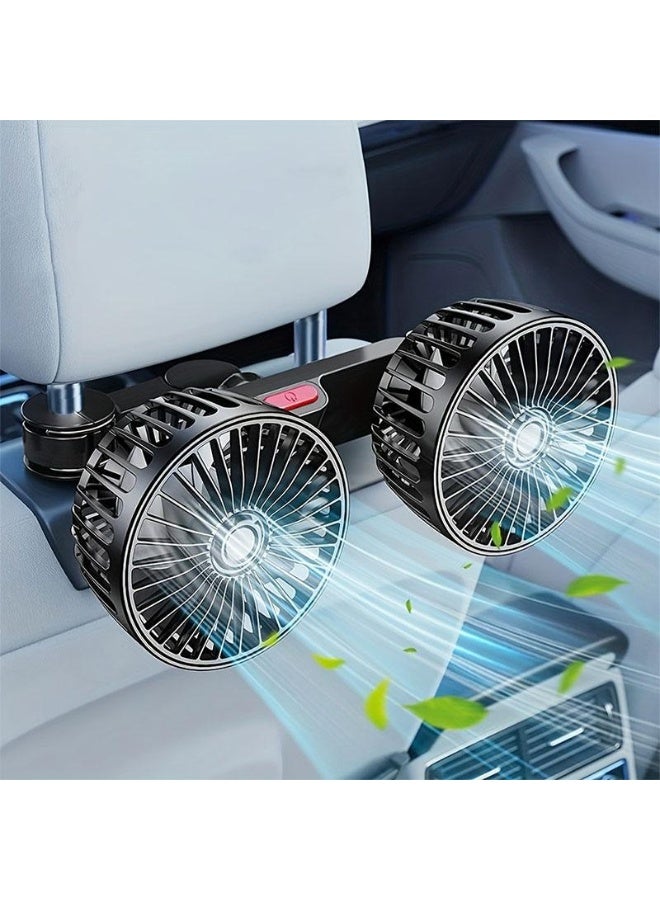 Adjustable Car Backseat Fan, 1 Count Summer Essential Double-head Electric Fan, Strong Wind Rear Seat Back 360 Degrees Rotation Large Air Volume Fan - Image 1