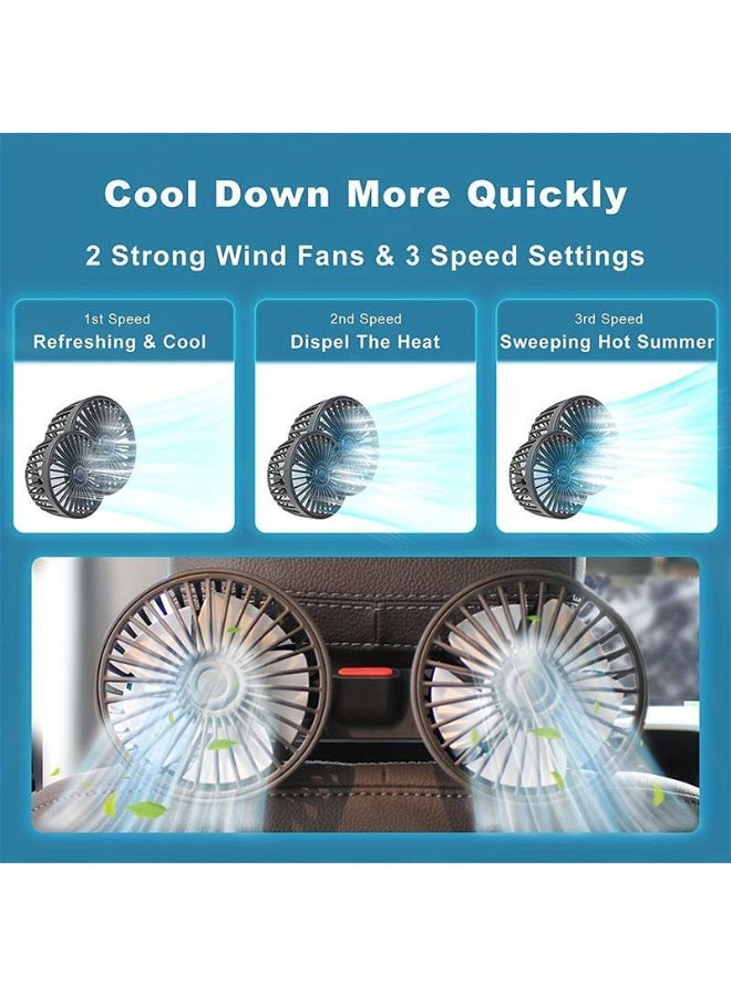 Adjustable Car Backseat Fan, 1 Count Summer Essential Double-head Electric Fan, Strong Wind Rear Seat Back 360 Degrees Rotation Large Air Volume Fan - Image 5
