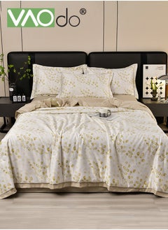 VAOdo 4PCS Queen Size Quilt Set  Atmospheric Luxury Print Summer Quilt Sets  Soft Bed Summer Quilt  Lightweight Microfiber Bedspread Modern Style Summer Quilt Sheets and Pillowcases for All Season Quilt  - Image 1