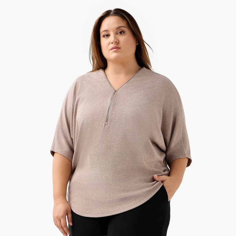  أولا بوبكن Ulla Popken T-shirt Relaxed Fit with Ribbed Detail