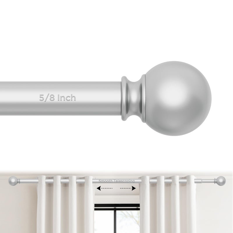 JRZOO Silver Curtain Rod for Windows 18-45 Inch, 5/8 Inch Small Window Treatment Rods, Short Adjustable Splicing Drapery pole, Silver - Image 1