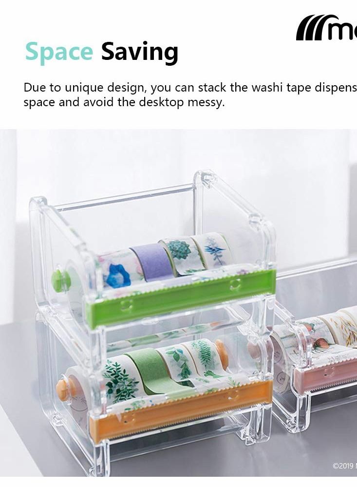 Excefore Transparent Desktop Multi Washi Masking Tape Storage Dispenser,Tape Cutter,Tape Roll Holder (Not Include Masking Tape), 2 Pack - Image 2