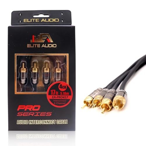 Elite Audio Pro Series 17ft. 4-Channel Car Audio RCA Cable - Triple Shielded Brass Connectors, Oxygen Free Copper Noise Reducing Audio Cable for Amplifiers Subwoofers Speakers and Processors – PRO417 - Image 1