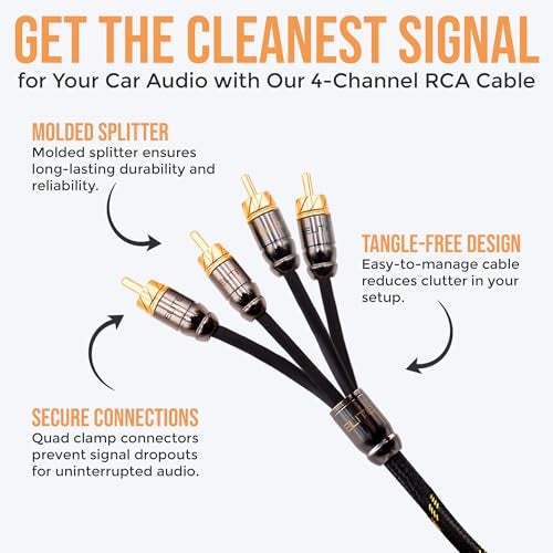 Elite Audio Pro Series 17ft. 4-Channel Car Audio RCA Cable - Triple Shielded Brass Connectors, Oxygen Free Copper Noise Reducing Audio Cable for Amplifiers Subwoofers Speakers and Processors – PRO417 - Image 5