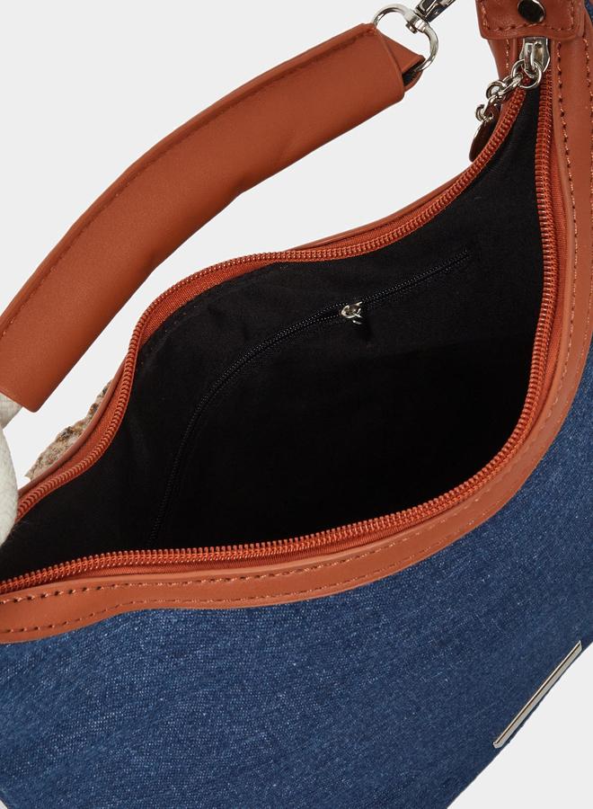Styli Denim Hobo Bag with Tan Accents - Image 4