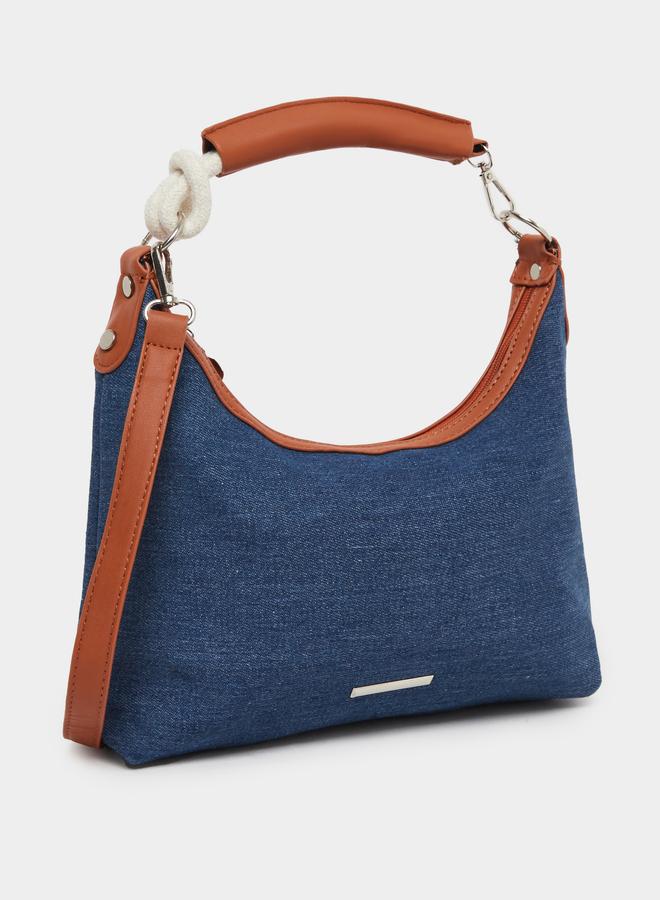 Styli Denim Hobo Bag with Tan Accents - Image 1