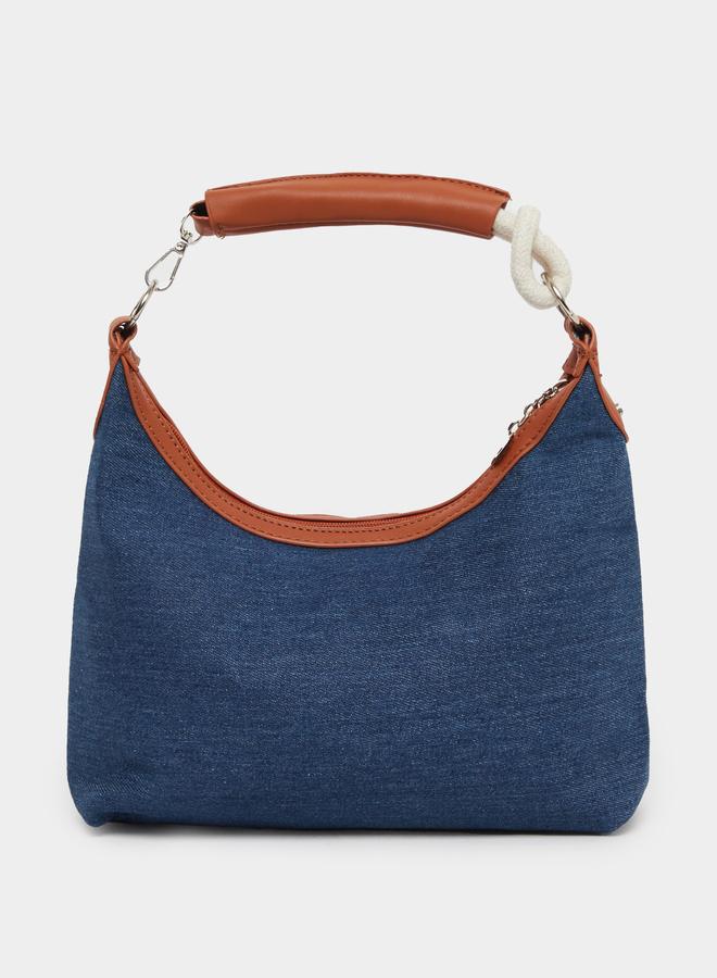 Styli Denim Hobo Bag with Tan Accents - Image 2