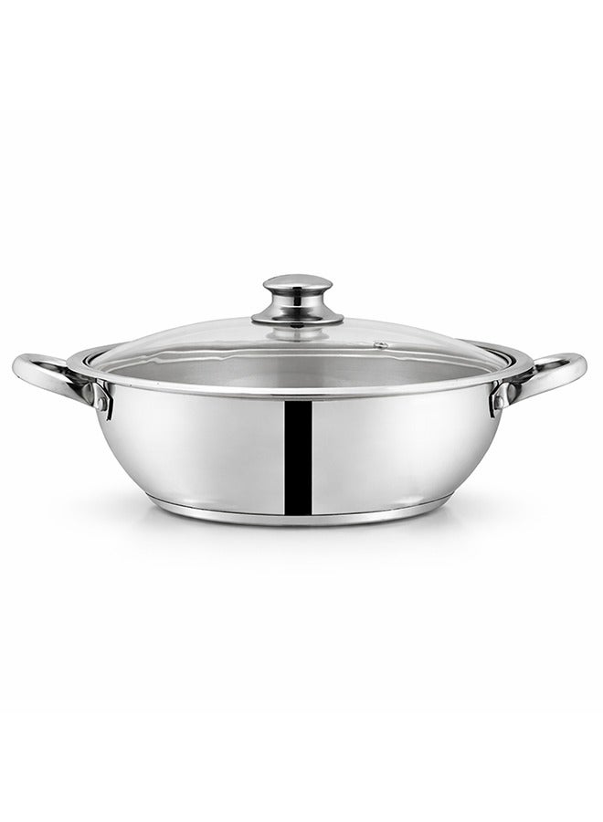 SONEX Mega Wok/Kadai, 32 cm (7.5 Ltr) Stainless Steel – Glass Lid with Steam Vent, Durable Handles, Sandwich Bottom for Even Heating, Sleek Modern Design for Efficient and Stylish Cooking - Image 1