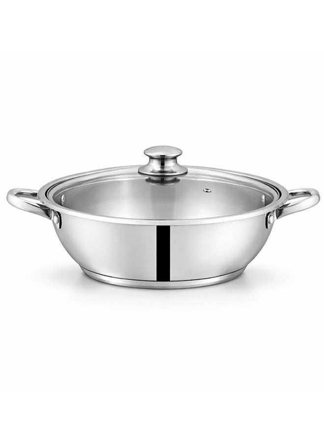 SONEX Mega Wok/Kadai, 32 cm (7.5 Ltr) Stainless Steel – Glass Lid with Steam Vent, Durable Handles, Sandwich Bottom for Even Heating, Sleek Modern Design for Efficient and Stylish Cooking - Image 3