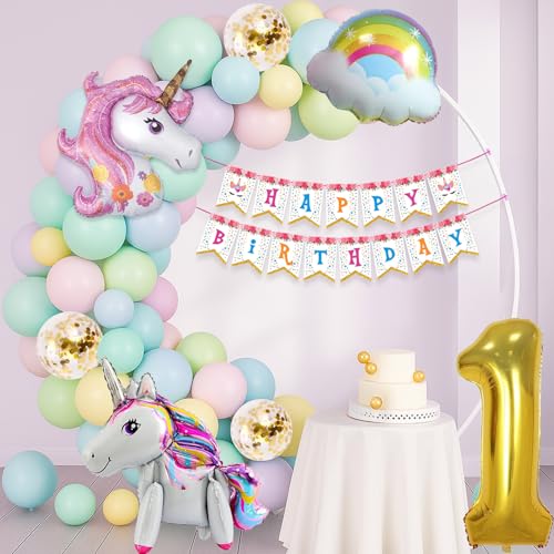 Party Propz 1st Birthday Decoration For Girls - 40Pcs Birthday Decoration Items For Girl | First Birthday Decorations Girl | Unicorn Foil Balloon | Rainbow Balloon | Happy Birthday Banner (Cardstock) - Image 1