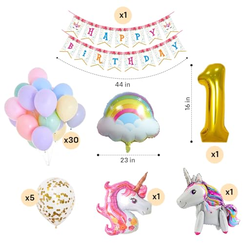 Party Propz 1st Birthday Decoration For Girls - 40Pcs Birthday Decoration Items For Girl | First Birthday Decorations Girl | Unicorn Foil Balloon | Rainbow Balloon | Happy Birthday Banner (Cardstock) - Image 2