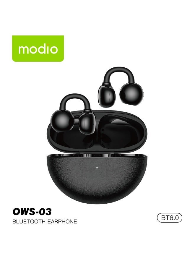 Modio OWS-03 Wireless Ear Clip Earbuds Bluetooth 6.0 Open-Ear Comfortable Fit With Microphone and Multi Functional Touch Controls Black - Image 1