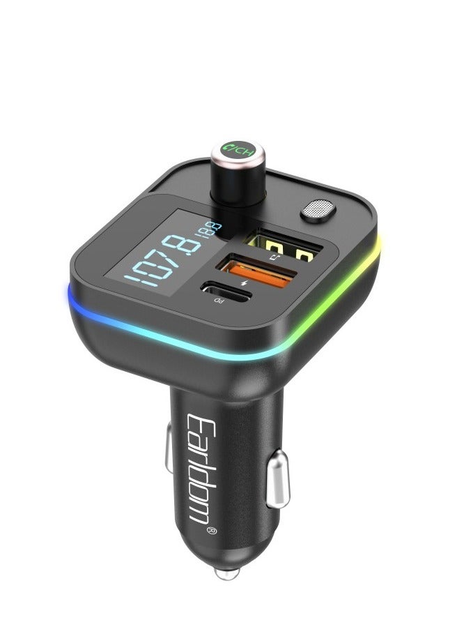 ELTRAZONE FM Transmitter ET-M87 – Bluetooth, USB, Type-C, PD, 3.1A Car Charger & Wireless Audio Streaming (Black)  - Image 1