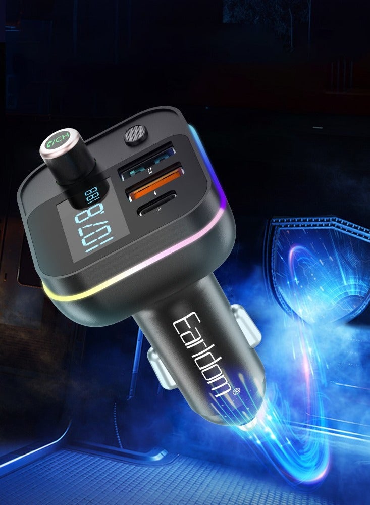 ELTRAZONE FM Transmitter ET-M87 – Bluetooth, USB, Type-C, PD, 3.1A Car Charger & Wireless Audio Streaming (Black)  - Image 4