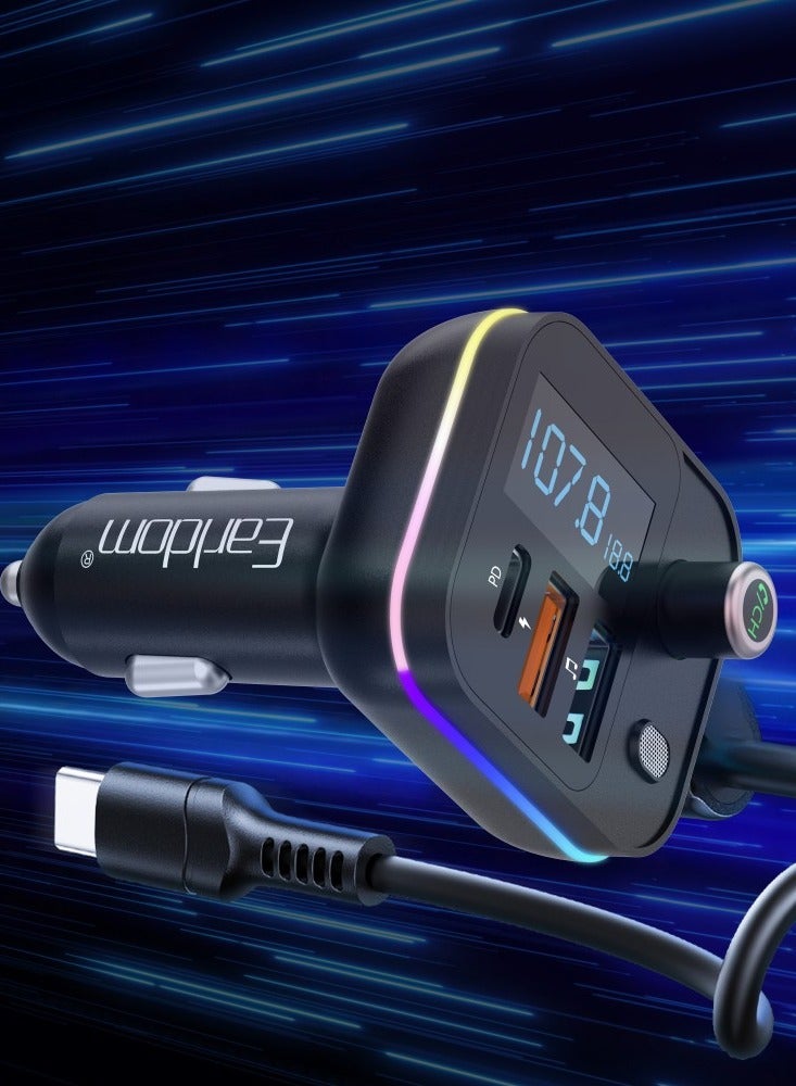ELTRAZONE FM Transmitter ET-M87 – Bluetooth, USB, Type-C, PD, 3.1A Car Charger & Wireless Audio Streaming (Black)  - Image 5