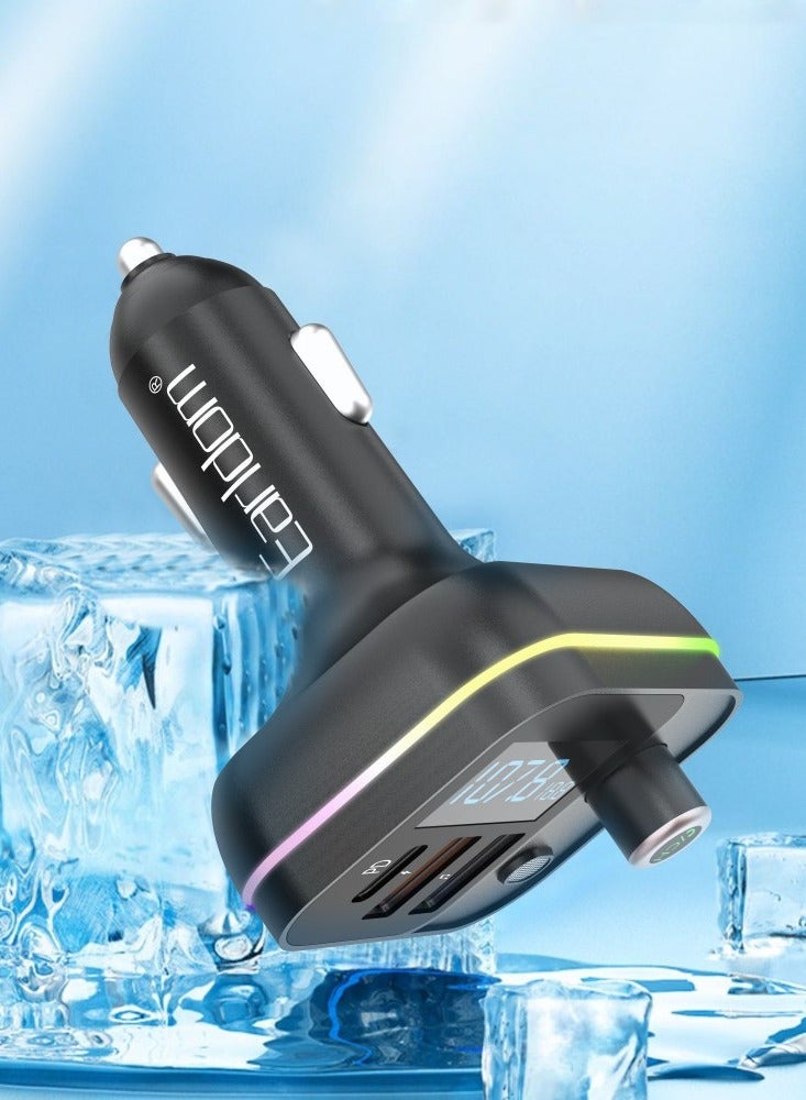 ELTRAZONE FM Transmitter ET-M87 – Bluetooth, USB, Type-C, PD, 3.1A Car Charger & Wireless Audio Streaming (Black)  - Image 2